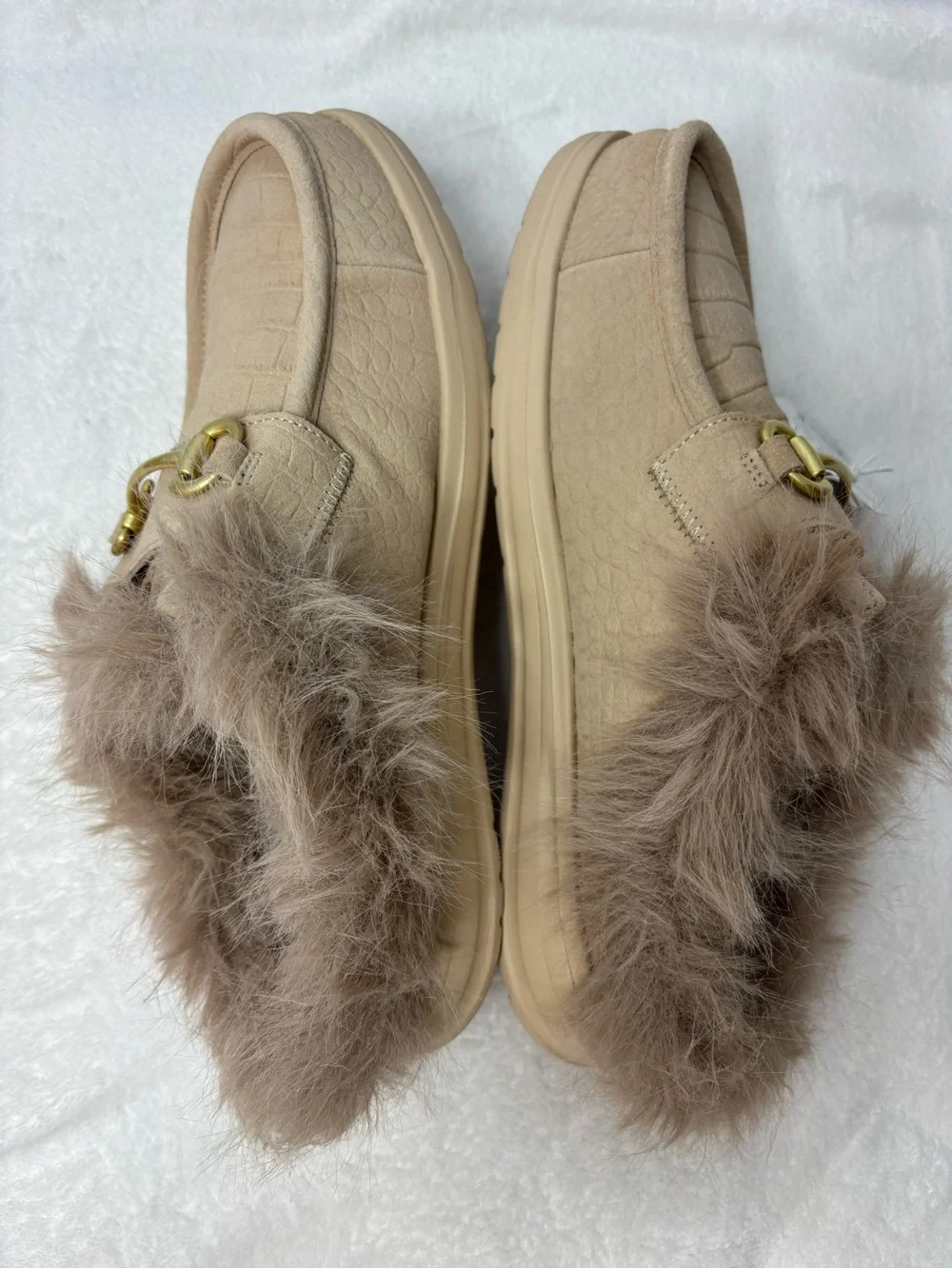 The Dude Wally Slip Loafer Beige Faux Fur Mule Loafers Men size 11‎ NEW